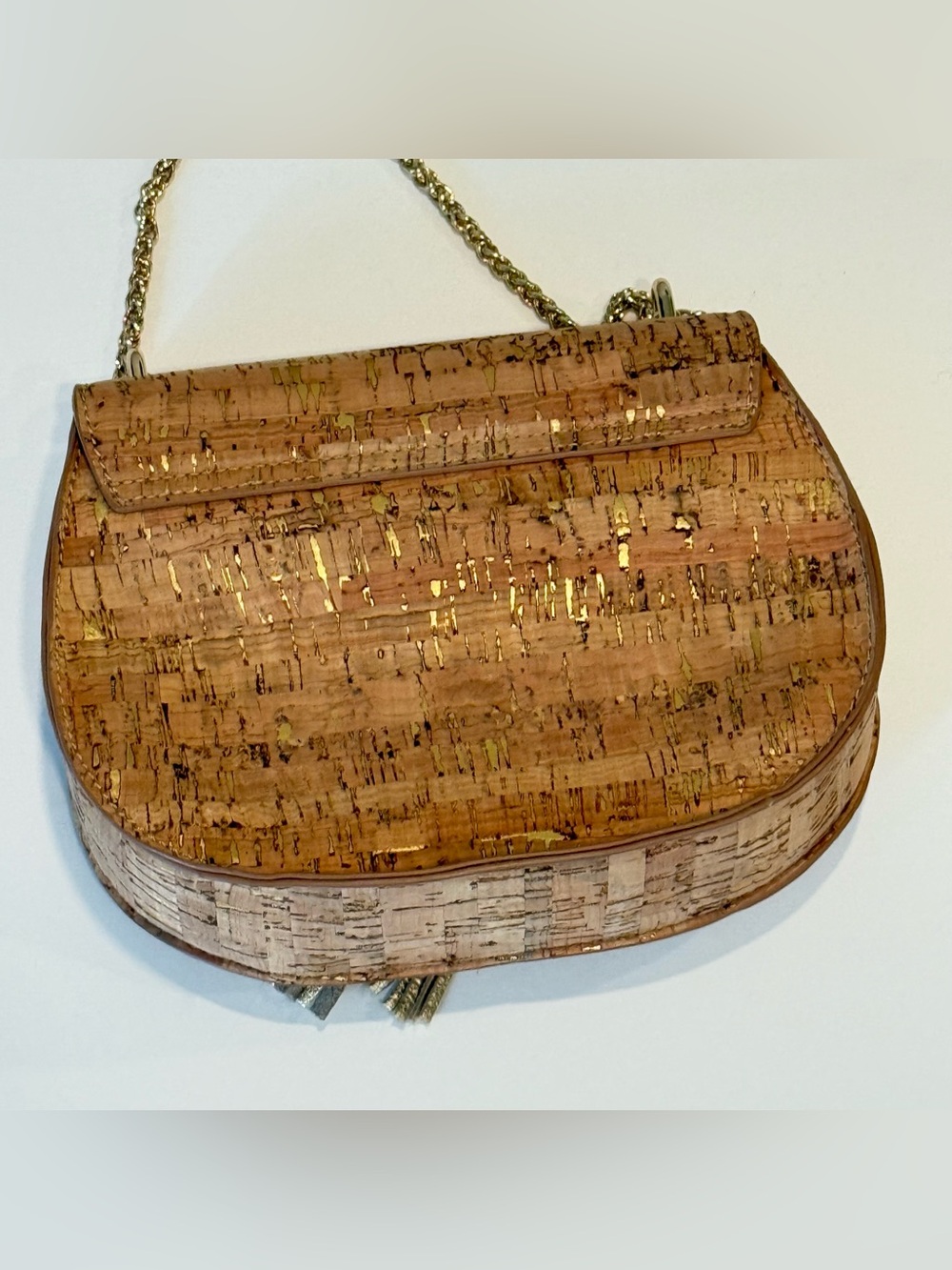 Lilly Pulitzer Sirena Cork Gold Metallic Crossbody Bag Chain Strap & Tassel - Picture 8 of 13